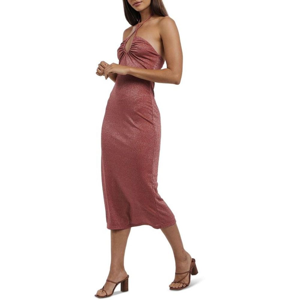 👉Charlie Holiday Womens Layla Orange Metallic Calf Cocktail Midi Dress NWOT